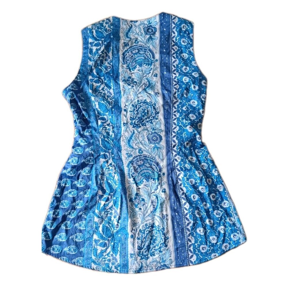 Cottagecore Porcelain Print Wrap Top Blue White Paisley Tank M Garden Party Prep - Picture 4 of 13